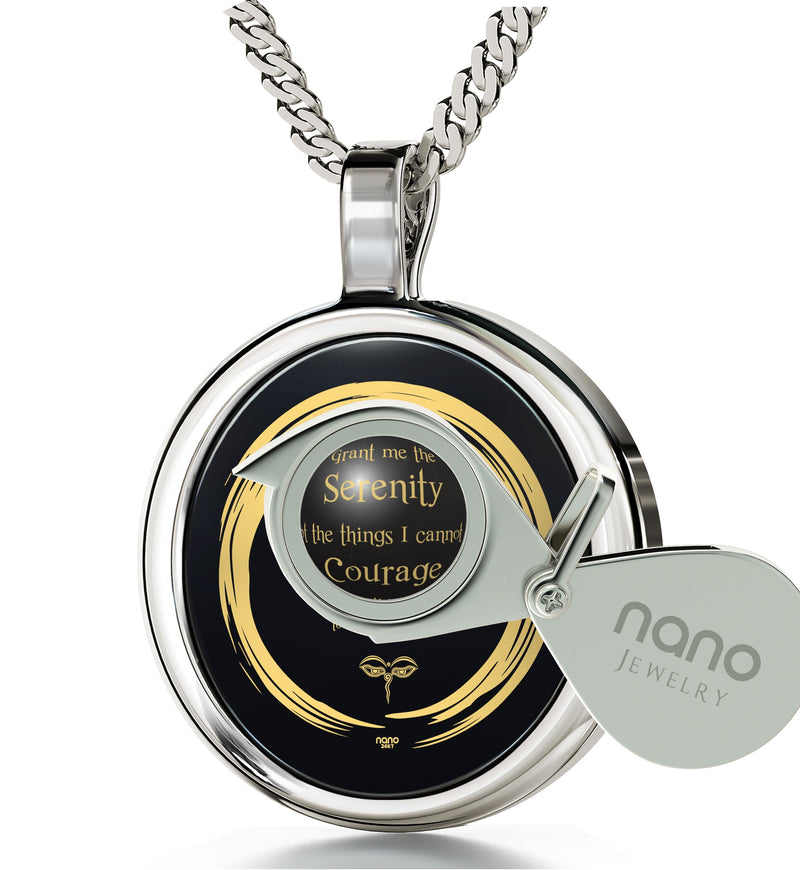 Serenity Prayer Necklace 24k Gold Inscribed Zen Circle Pendant