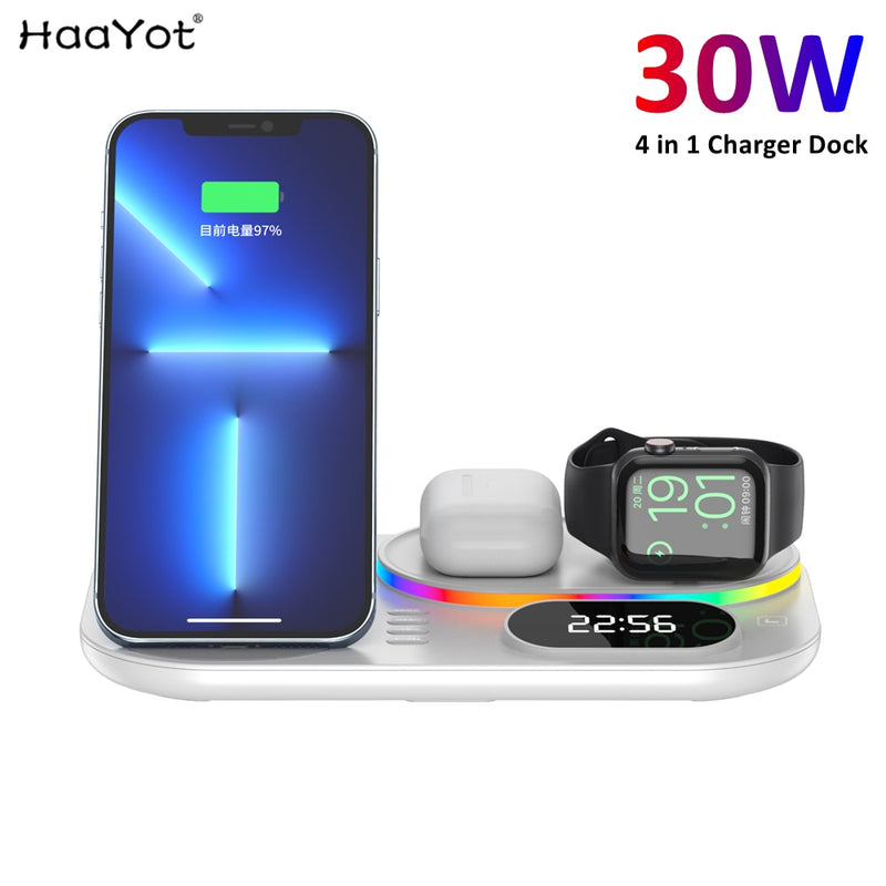 30W LED 4 in 1 Wireless Charger Dock