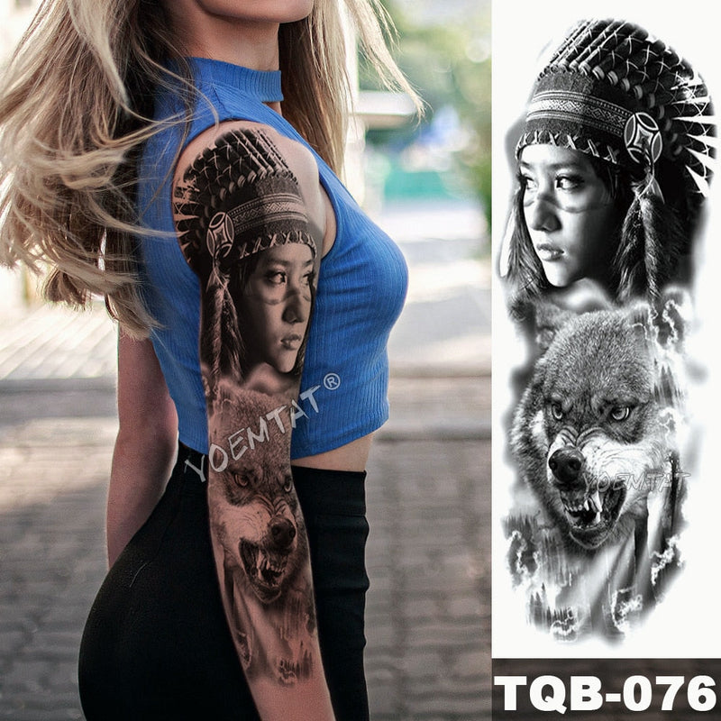 Geisha and Indian Full Arm Tattoo