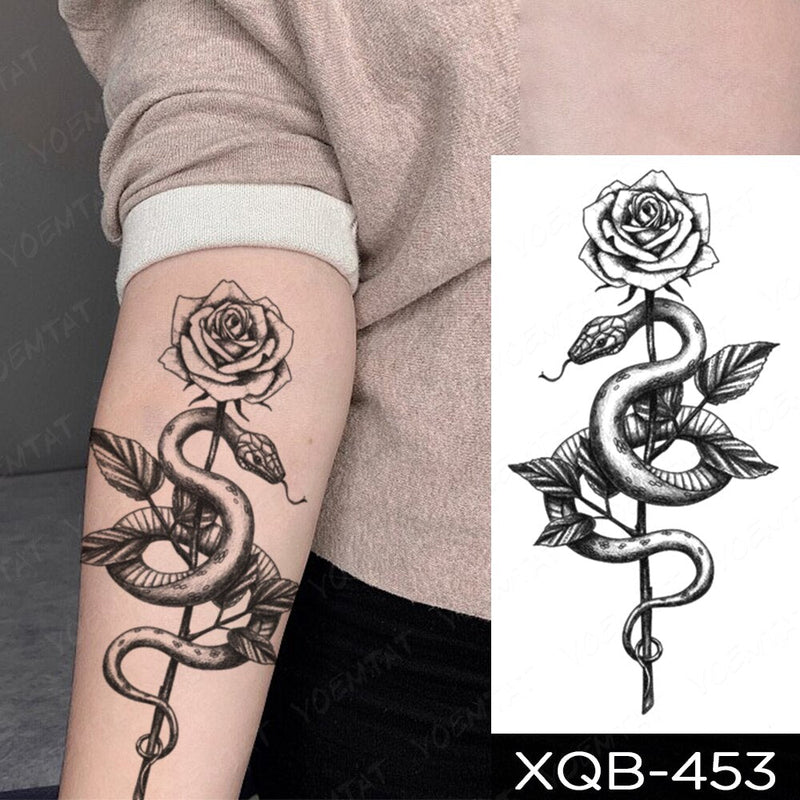 Flowers Wrapped in Black Snakes Tattoos