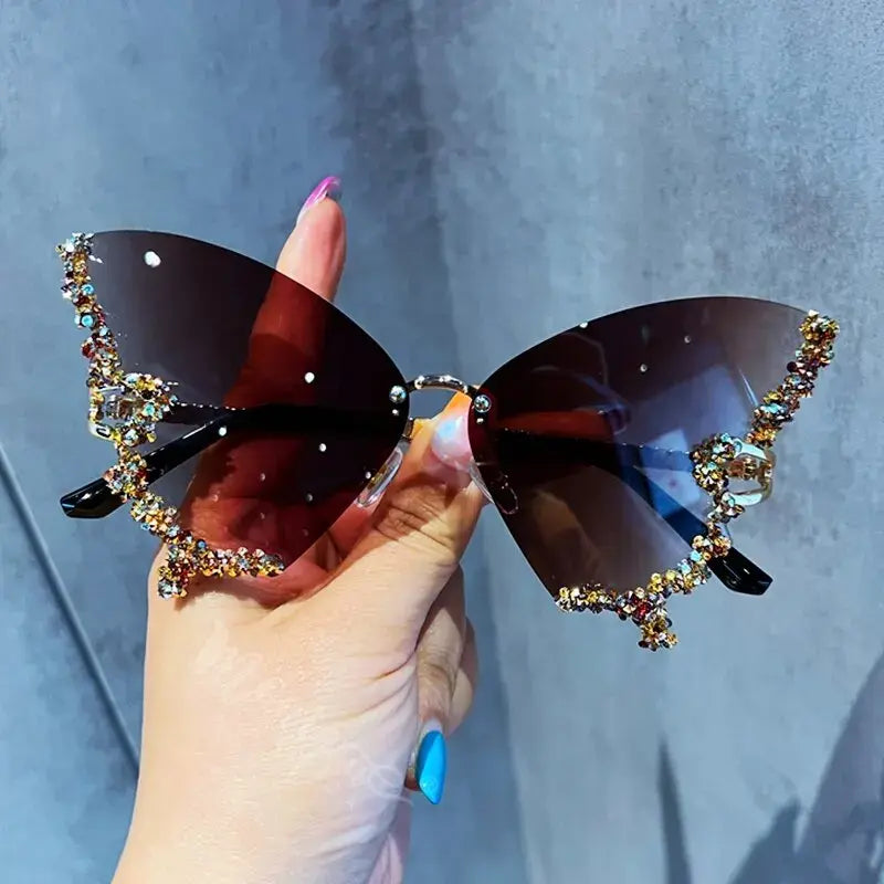 Rimless Diamond Butterfly Sunglasses