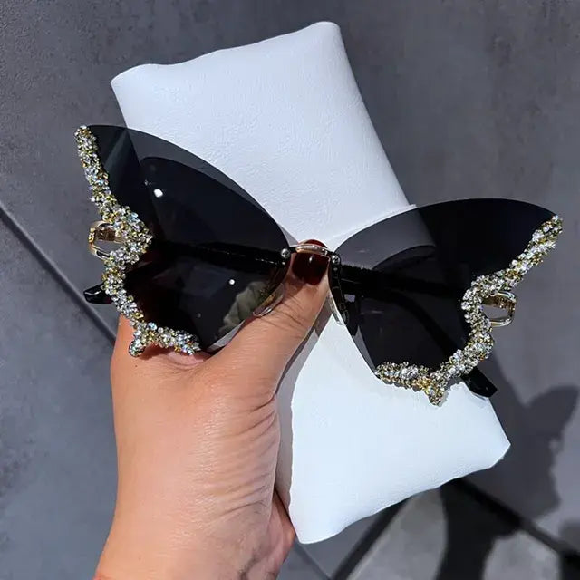 Rimless Diamond Butterfly Sunglasses